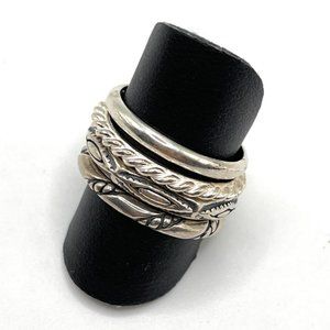 R0593 Silpada set of 4 Silver Stamped Rings Size 6